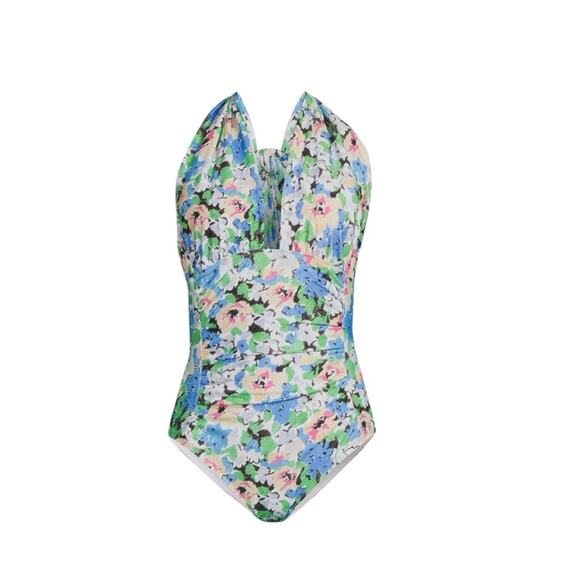 Ganni  Halter One Piece Swimsuit Blue Floral Size 6 New - Picture 10 of 10